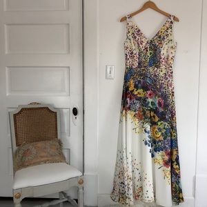 DAVID MEISTER white long floral dress painted 10